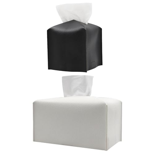 Taschentücher Box,Mengger 2 Stück Taschentuchbox,PU Leder Platz Rechteckig Taschentuch Box Halter,Kosmetiktücherbox,Taschentuchspender Geeignet für Esszimmer Büro Schlafzimmer etc(Schwarz Weiß) von mengger
