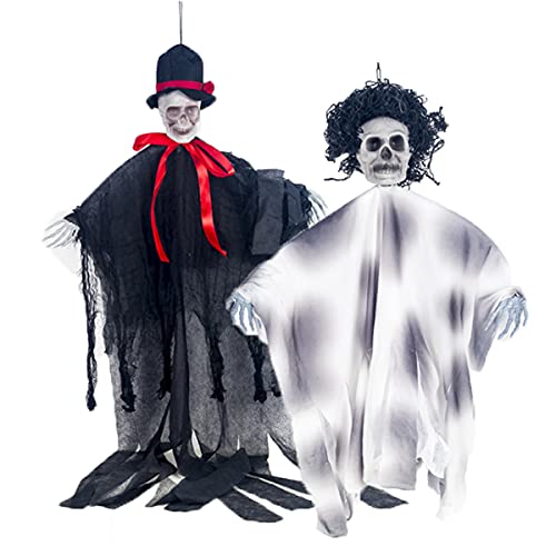 mengger 2Pcs Halloween Deko hängende Geister Horror Türvorhang Skelett Fliegendes Gespenst Hängede korationen Hanging Ghost für Tür Garten Draußen Drinnen Haus Yard Party Spukhaus Sensenmann von mengger