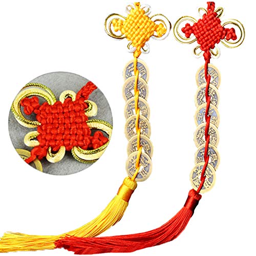 Mengger 2pcs Chinesische Münzen Glücksmünze Feng Shui Glück Münze Roter Schnur Knoten Cord für Reichtum und Erfolg Beste Geschenk von mengger