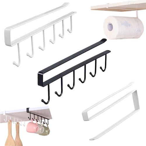 mengger 3 Stück Tassenhalter Haken schrankeinsatz schrank schrauben ohne Bohren für Tassen Halterung unter Aufbewahrung Organizer Küchenrollenhalter Papierrollenhalter Eisen Weiß Tassenhalterung von mengger