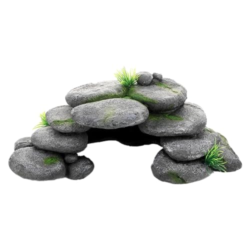 mengger Aquarium Deko, Aquarium Deko Höhle Mit Grün Gras,Polyresin Landschaft 23 * 13 * 8cm,Rock Cave Dekoration,Harz Dekoration,Geeignet für Wassertanks Aquarien Kleine Fische Kleine Garnelen usw von mengger
