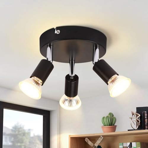 meoaow Deckenstrahler LED GU10 Küchenlampe - Deckenlampe 3 Flammig Rund Schlafzimmerlampe Modern Flurlampe 350° Deckenleuchte Spots für Küchen Flur Schlafzimmer Wohnzimmer - Ohne Leuchtmittel Schwarz meoaow Deckenstrahler LED GU10 Küchenlampe - Deckenlampe 3 Flammig Rund Schlafzimmerlampe Modern Flurlampe 350° Deckenleuchte Spots für Küchen Flur Schlafzimmer Wohnzimmer - Ohne Leuchtmittel Schwarz von meoaow