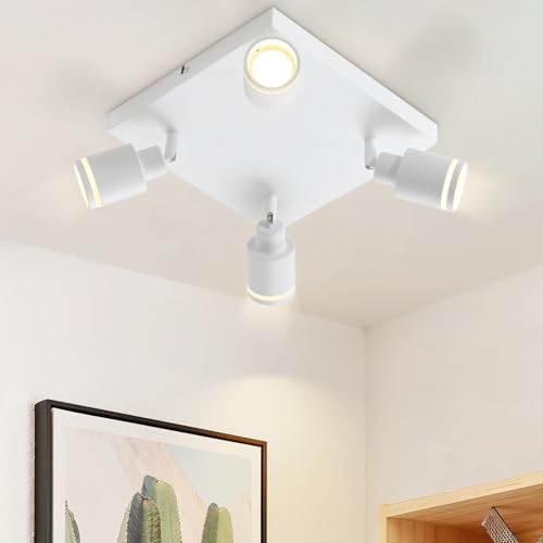 meoaow Deckenstrahler Modern Deckenleuchte 4 Flammig: Schwenkbar Deckenspots GU10 Deckenlampe Strahler Küchenlampe Eckig Metall Flurlampe in Weiß für Büro Schlafzimmer Esszimmer, Ohne Leuchtmittel von meoaow