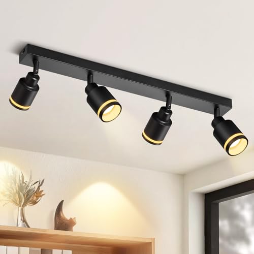 meoaow Deckenstrahler Modern Schwarz Deckenleuchte: 4 Flammig Schwenkbar Deckenspots Küchenlampe Metall Flurlampe GU10 Deckenlampe Strahler für Büro Schlafzimmer Esszimmer, Ohne Leuchtmittel meoaow Deckenstrahler Modern Schwarz Deckenleuchte: 4 Flammig Schwenkbar Deckenspots Küchenlampe Metall Flurlampe GU10 Deckenlampe Strahler für Büro Schlafzimmer Esszimmer, Ohne Leuchtmittel von meoaow