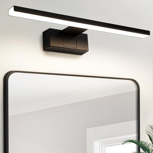 meoaow LED Spiegelleuchte für das Bad – Spiegellampe Badezimmer 12W Wandleuchte 60cm Schwarz Wasserdicht IP44 4000K Neutralweiße Beleuchtung Modern Wandlampe für Bad Flur Veranda Innen im Freien von meoaow