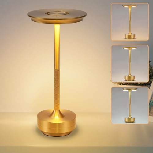 meoaow Tischlampe Kabellos LED Tischleuchte Akku - Nachttischlampe Touch Dimmbar Lampe mit USB Aufladbar Batterie Tischlampen Gold für Modern Fensterbank Schlafzimmer Esszimmer Büro von meoaow