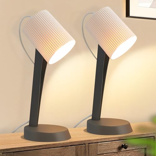 meoaow Nachttischlampe Wohnzimmer Tischlampe mit Kabel - Tischleuchte 2er Set Kleine E14 Lampe Dunkelgrau Tischlampen Moderne Landhausstil für Esstisch Schlafzimmer - Ohne Leuchtmittel von meoaow