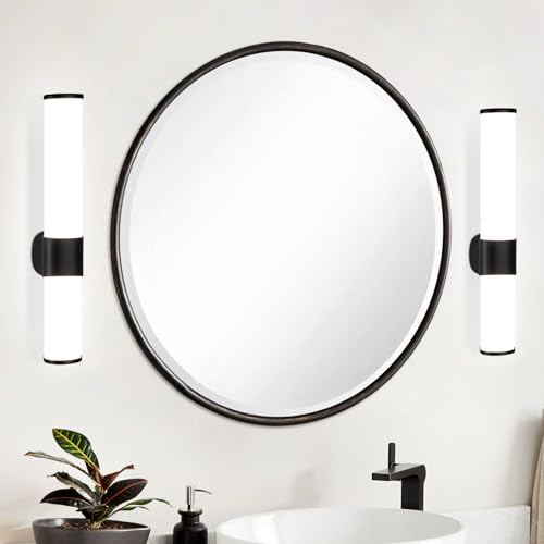 meoaow Spiegelleuchte Bad Led Wandlampe - 2er Set Badezimmer Lampe 6W Neutralweiße Lichtfarbe 4000K Seite Spiegel Wandleuchte Badlampe Spiegelschrank Beleuchtung Schwarz 35cm von meoaow