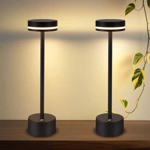 meoaow Tischlampe Akku LED Tischleuchte Kabellos - Nachttischlampe Dimmbare mit USB-C Aufladbar Batterie Touch Lampe Tischlampen für Schlafzimmer Esszimmer Büro (Schwarz, 2ER) von meoaow