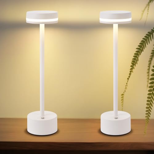meoaow Tischlampe Akku LED Tischleuchte Kabellos - Nachttischlampe Dimmbare mit USB-C Aufladbar Batterie Touch Lampe Tischlampen für Schlafzimmer Esszimmer Büro (Weiß, 2ER) von meoaow