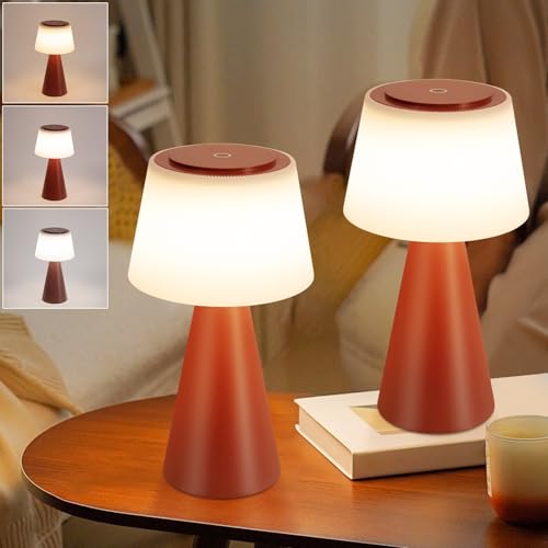 meoaow Tischlampe Akku Nachttischlampe LED - 2er Set 3600mhA Kabellos Tischleuchte Touch Dimmbar Lampe IP44 mit USB Aufladbar Rot Batterie Tischlampen für Modern Wohnzimmer Schlafzimmer Outdoor von meoaow