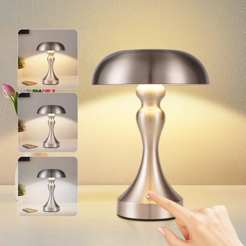meoaow Tischlampe Kabellos Nachttischlampe Akku - LED Tischleuchte Touch Dimmbar Retro Vintage Lampe mit USB Aufladbar Nickel Batterie Tischlampen für Fensterbank Wohnzimmer Schlafzimmer von meoaow