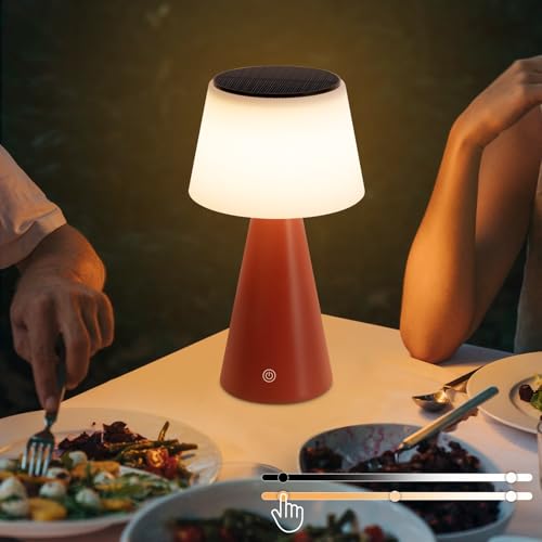 meoaow Tischlampe Kabellos LED Tischleuchte Solar - 3600mAH Aufladbar Akku Tischleuchte Touch Dimmbar 3000K - 5000K Rot Nachttischlampe mit USB-C für Wohnzimmer Schlafzimmer Outdoor von meoaow