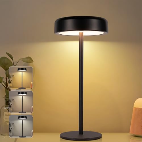 meoaow Tischlampe Kabellos LED Akku Tischleuchte - Solar Tischlampe Touch Dimmbar 3000-5000K mit USB-C Aufladba 3600mAH Schwarz Tischlampen Wasserdicht für Innen und Aussen von meoaow