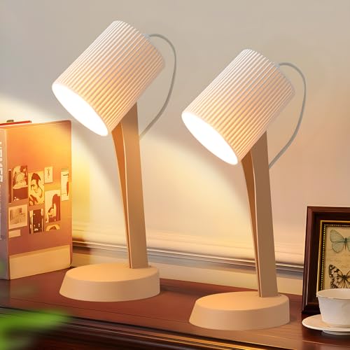 meoaow Tischleuchte Wohnzimmer Nachttischlampe mit Kabel - 37.4 cm Tischlampe 2er Set Kleine Lampe E14 Tischlampen Braun Moderne Landhausstil für Esstisch Schlafzimmer - Ohne Leuchtmittel von meoaow