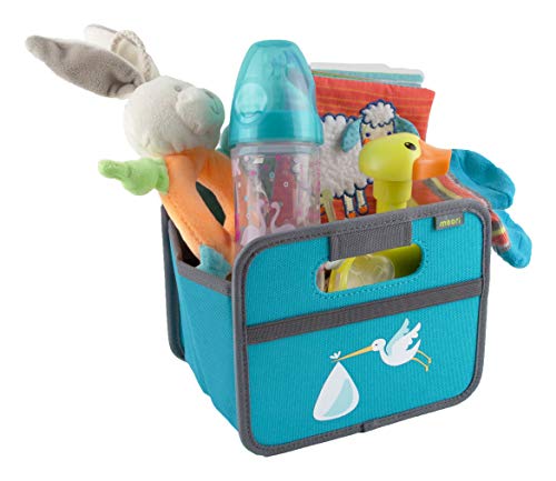 meori Faltbox Mini in Azurblau mit Motiv Storch – Kleine Klappbox mit Griffen – Geschenkidee und Allzweck Aufbewahrungslösung - A100317 - 16,5 x 12,5 x 14 cm von meori