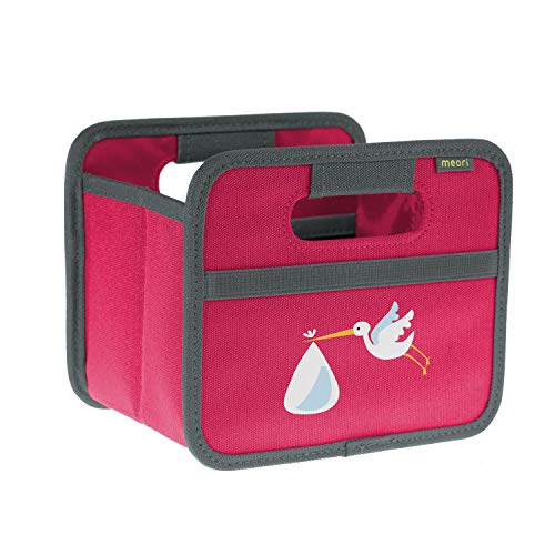 meori Faltbox Mini in Pink mit Motiv Storch – Kleine Klappbox mit Griffen – Geschenkidee und Allzweck Aufbewahrungslösung - A100499 - 16,5 x 12,5 x 14 cm von meori