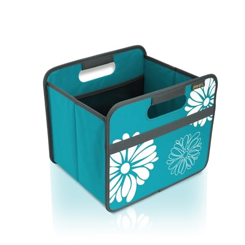 meori Faltbox Small in Azurblau mit Blumen - Stabile Klappbox S mit Griffen - perfekte Allzweck Aufbewahrungslösung - Tragkraft bis 30 kg - A100205 - 32 x 26,5 x 27,5 cm von meori