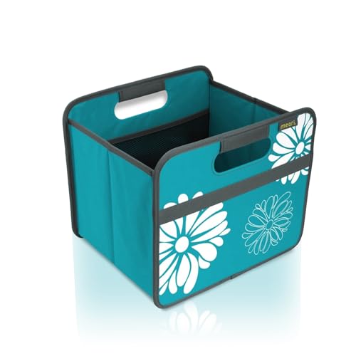 meori Faltbox Small in Azurblau mit Blumen - Stabile Klappbox S mit Griffen - perfekte Allzweck Aufbewahrungslösung - Tragkraft bis 30 kg - A100205 - 32 x 26,5 x 27,5 cm von meori