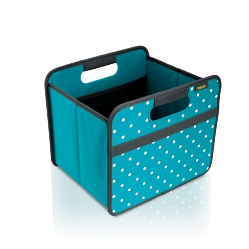 meori Faltbox Small in Azurblau mit Punkten - Stabile Klappbox S mit Griffen - perfekte Allzweck Aufbewahrungslösung - Tragkraft bis 30 kg - A100059 - 32 x 26,5 x 27,5 cm von meori