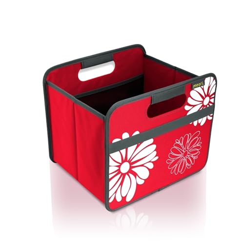 meori Faltbox Small in Rot mit Blumen - Stabile Klappbox S mit Griffen - perfekte Allzweck Aufbewahrungslösung - Tragkraft bis 30 kg - A100096 - 32 x 26,5 x 27,5 cm von meori