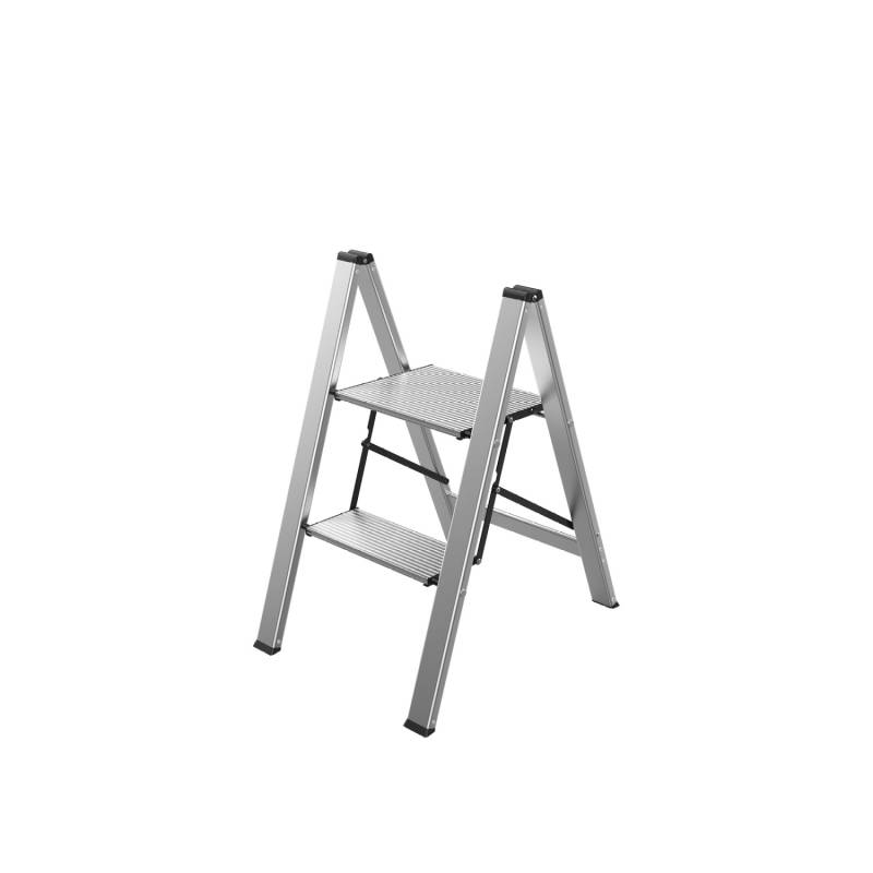 Mephisto Trittleiter Klappleiter Stufenleiter Haushaltsleiter Flach aus Aluminium ohne Bügel mit 2 Stufen bis 150 kg Tragkraft von mephisto