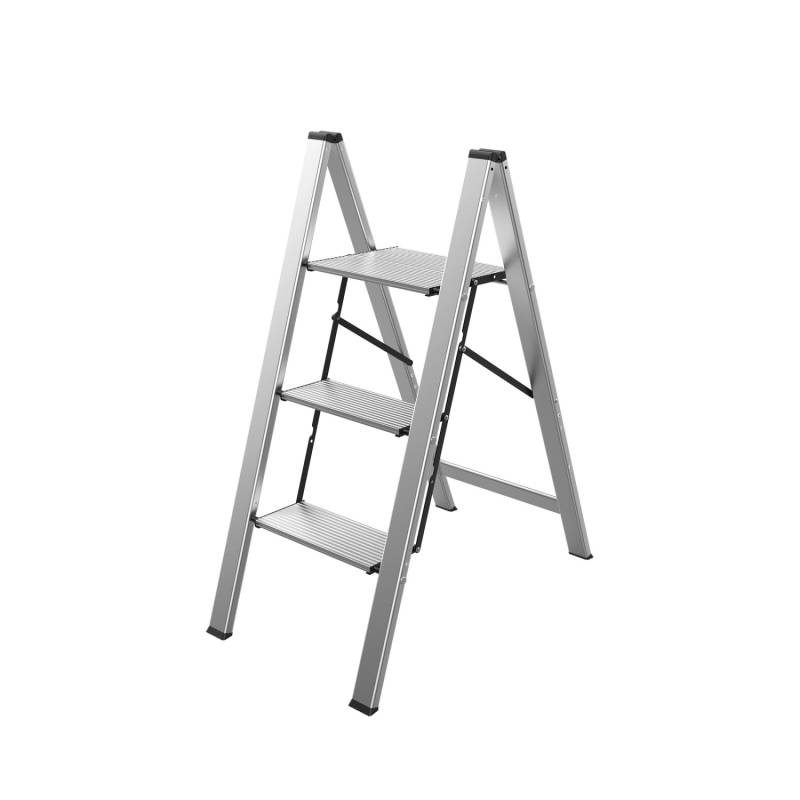 Mephisto Trittleiter Klappleiter Stufenleiter Haushaltsleiter Flach aus Aluminium ohne Bügel mit 3 Stufen bis 150 kg Tragkraft von mephisto