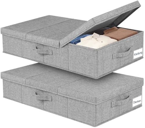 mepure Unterbett Aufbewahrungsbox 2er Set – 89×40×15 cm Flache Unterbettkommode mit Deckel & Griff, Faltbare Stoff Aufbewahrungsbox Unter Bett für Kleidung, Decken, Bettdecken, Schuhe, Staubschutz von mepure