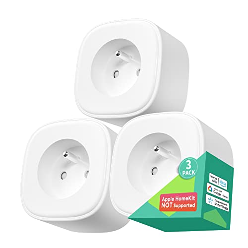 Meross Intelligente Steckdose (FR), 16 A, WLAN-Steckdose, kompatibel mit Alexa, Google Home, 3 intelligente Steckdosen mit Verbrauchsverfolgung, Sprachsteuerung, Fernbedienung und Zeitfunktion von meross