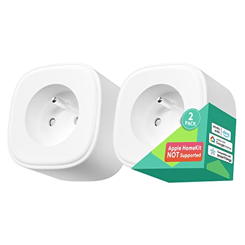 Meross Intelligente Steckdose (FR), 16 A, WLAN-Steckdose, kompatibel mit Alexa und Google Home, 2 Stück intelligente Steckdosen mit Verbrauchsverfolgung, Sprachsteuerung, Fernbedienung und von meross