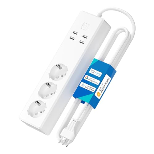 Meross Italienische Steckdosenleiste mit Intelligentes HomeKit, 16 A Smart WiFi mit 3 Schuko 4 USB-Anschlüssen, Überlastschutz, kompatibel mit HomeKit, Alexa, Google Home, SmartThings von meross