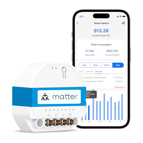 Meross WLAN Schalter Unterputz Matter MSS815, 1 Wege | Neutralleiter erforderlich | Lichtsteuerung & Energieüberwachung | kompatibel mit Apple HomeKit, Alexa, Google Home und Home Assistant von meross