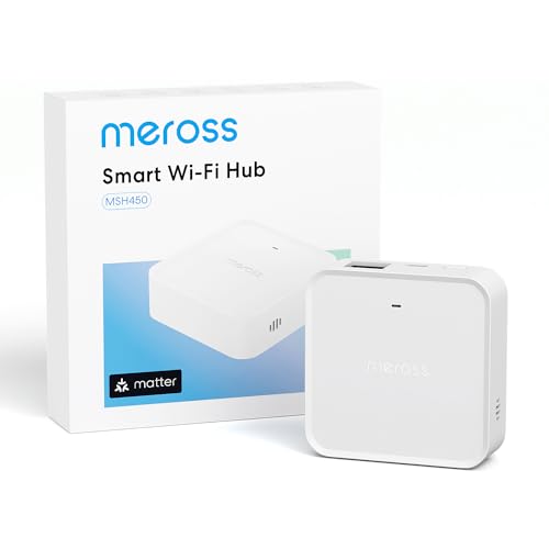 Meross Smart Matter Hub 110dB Domotica MSH450 (2,4GHz WiFi und physischer Netzwerkanschluss), Smart Bridge für Alarmsystem, Unterstützt 32 Meross-Geräte, Kompatibel mit Apple Home, Alexa, Google Home von meross