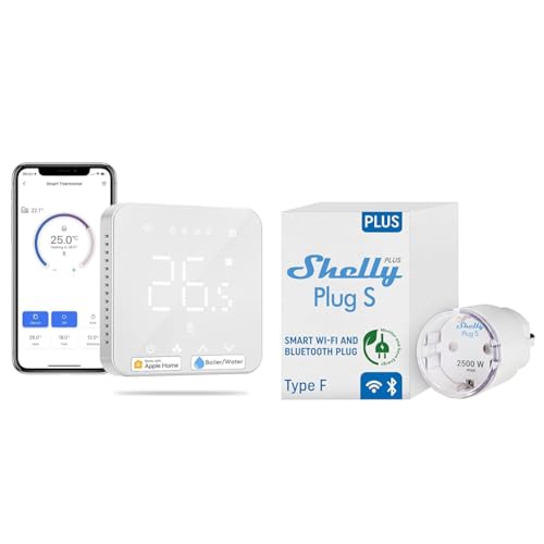 Meross Smart Thermostat Boiler WLAN Heizungsthermostat Raumthermostat WiFi Thermostat Heizen & Shelly Plus Plug S - Intelligente Steckdose Funktioniert mit Alexa & Google Home von meross