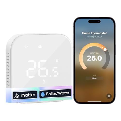 Meross Smart Thermostat Matter Heizungsthermostat Digital WLAN Raumthermostat für Fußbodenheizung & Boiler, Intelligente Wandthermostat mit Siri, Alexa & Google kompatibel, weiß von meross