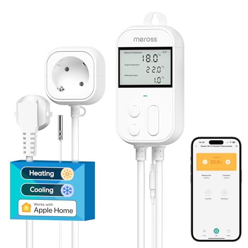 Meross Smart Thermostat Steckdose für HomeKit Digital WLAN Temperaturregler WiFi Heizungsthermostat Steckdose mit Fühler für Heizung und Kühlung 16 A, 2,4GHz, Weiß von meross