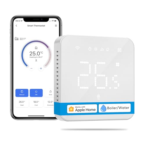 Smart Thermostat Boiler WLAN Heizungsthermostat Digital WiFi Raumthermostat Intelligente Wandthermostat Fußbodenheizungsthermostat für HomeKit, Siri, Google, Alexa Sprachfehl, Fernsteuerung, LED von meross