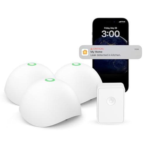 Meross Smart Wassermelder WLAN Wasseralarm 3St. für HomeKit, Wassersensor mit Hub kompatibel mit Apple Home, Alexa und SmartThings drahtloser Flutdetektor IP67, Audio-Alarm für Küche, Badezimmer von meross