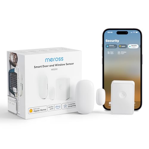 Meross WLAN Tür- und Fenstersensor, Enthält Meross Hub, Mini Smart Fensterkontakt mit Echtzeit Alarm, Kabelloser Alarmanlage Funktioniert mit Alexa, Apple HomeKit, Google Home und SmartThings von meross