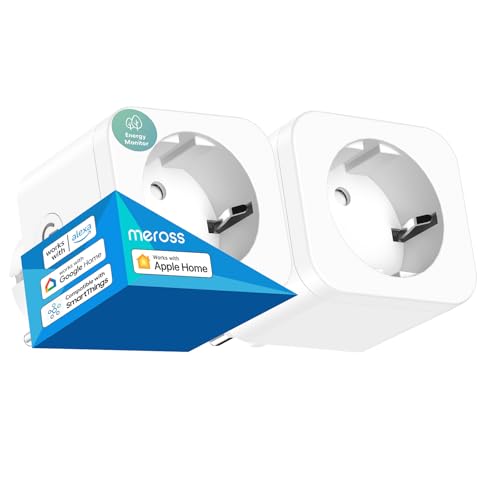 Meross WLAN Steckdose mit Strommessung, 16A Smart Steckdose Funktioniert mit Apple HomeKit, Zeitschaltuhr Steckdose mit Sprach- und Fernsteuerung, Kompatibel mit Alexa, Google Home, 2 Stück von meross