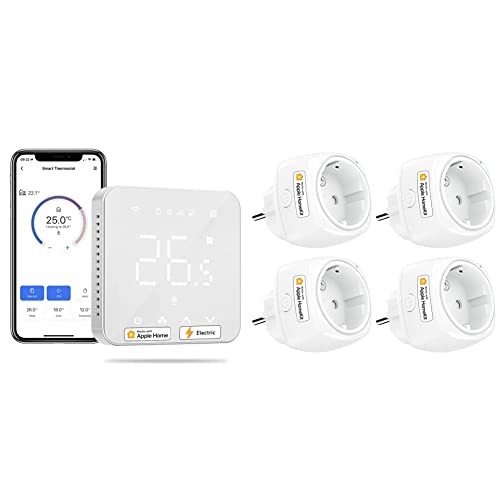 Smart Elektrische Thermostat, Fußbodenheizung WLAN Raumthermostat kompatibel mit HomeKit & Alexa Mini Steckdose 4er Pack Funktioniert mit Apple HomeKit, 10A von meross