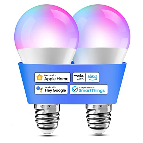 Smart Glühbirne Set 2 LED-Glühbirnen kompatibel mit HomeKit, Siri, Alexa, Google Home und SmartThings, E27 RGBWW Wi-Fi-Glühbirne, dimmbar, mehrfarbig, mit Sprachsteuerung und Fernbedienung von meross