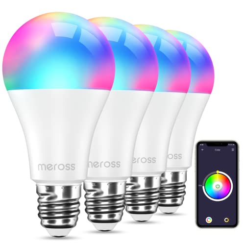 Smart LED Lampe, Meross WLAN dimmbare Glühbirne intelligente Mehrfarbige Birne Äquivalent 60W E27 2700K-6500K RGBCW kompatibel mit Alexa, Google Home und SmartThings 4St. von meross