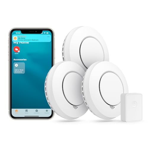 Meross WLAN Rauchmelder Vernetzt funktioniert mit Apple HomeKit, Smart Smoke Detector 3 St. Feuermelder mit Hub, Brandmelder mit Stummschaltung und Selbsttest Funktion Geprüft nach DIN EN 14604 von meross