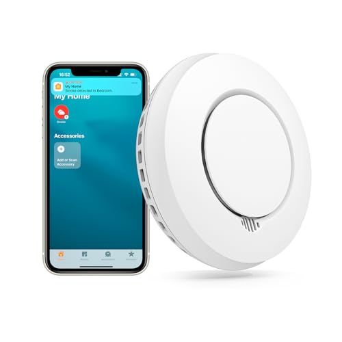 Meross WLAN Rauchmelder Vernetzt funktioniert mit HomeKit, Smart Smoke Detector Feuermelder, Brandmelder mit Stummschaltung und Selbsttest Funktion Geprüft nach DIN EN 14604, Hub benötig von meross