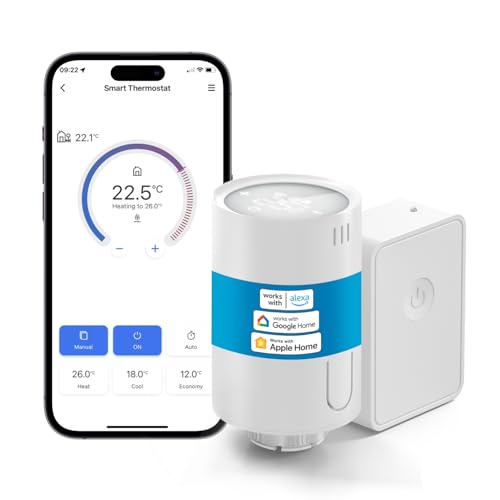 Meross Smart Heizkörperthermostat inklusive Hub, kompatibel mit HomeKit, WLAN Heizungsthermostat Kompatibel mit Siri, Alexa und Google Assistant, Fernsteuerung, M30*1,5mm, 6 Adapter von meross