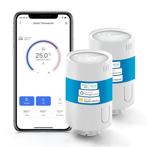 Meross WLAN Heizungsthermostat kompatibel mit HomeKit, smartes Heizkörperthermostat benötigt Hub, kompatibel mit Siri, Alexa und Google, M30*1,5mm, 2pcs von meross