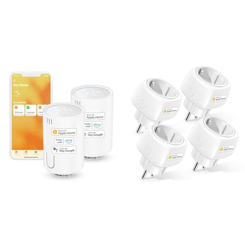 Upgrade WLAN Heizungsthermostat kompatibel mit HomeKit & Mini WLAN Steckdose 4er Pack Funktioniert mit Apple HomeKit von meross