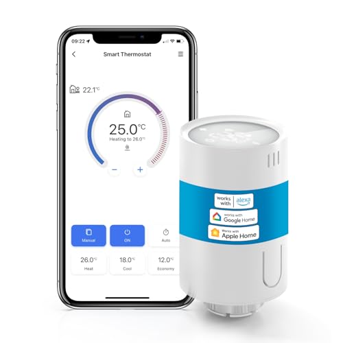 meross Smart Heizkörperthermostat kompatibel mit HomeKit, WLAN Heizungsthermostat Kompatibel mit Siri, Alexa und Google Assistant, Fernsteuerung, benötigt Hub, M30*1,5mm, 6 Adapter, 1pcs von meross