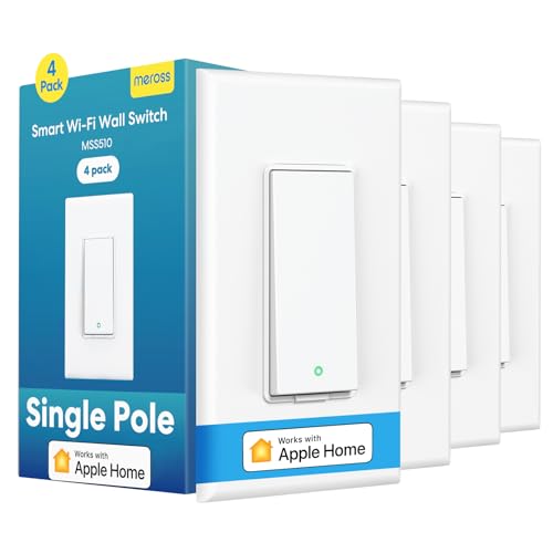meross Smart Light Switch 4 Pack Unterstützt Apple HomeKit, Siri, Alexa, Google Assistant & SmartThings, einpoliger Lichtschalter, neutrales Kabel erforderlich, Fernbedienungsprogramm, Wi-Fi 2.4GHz von meross